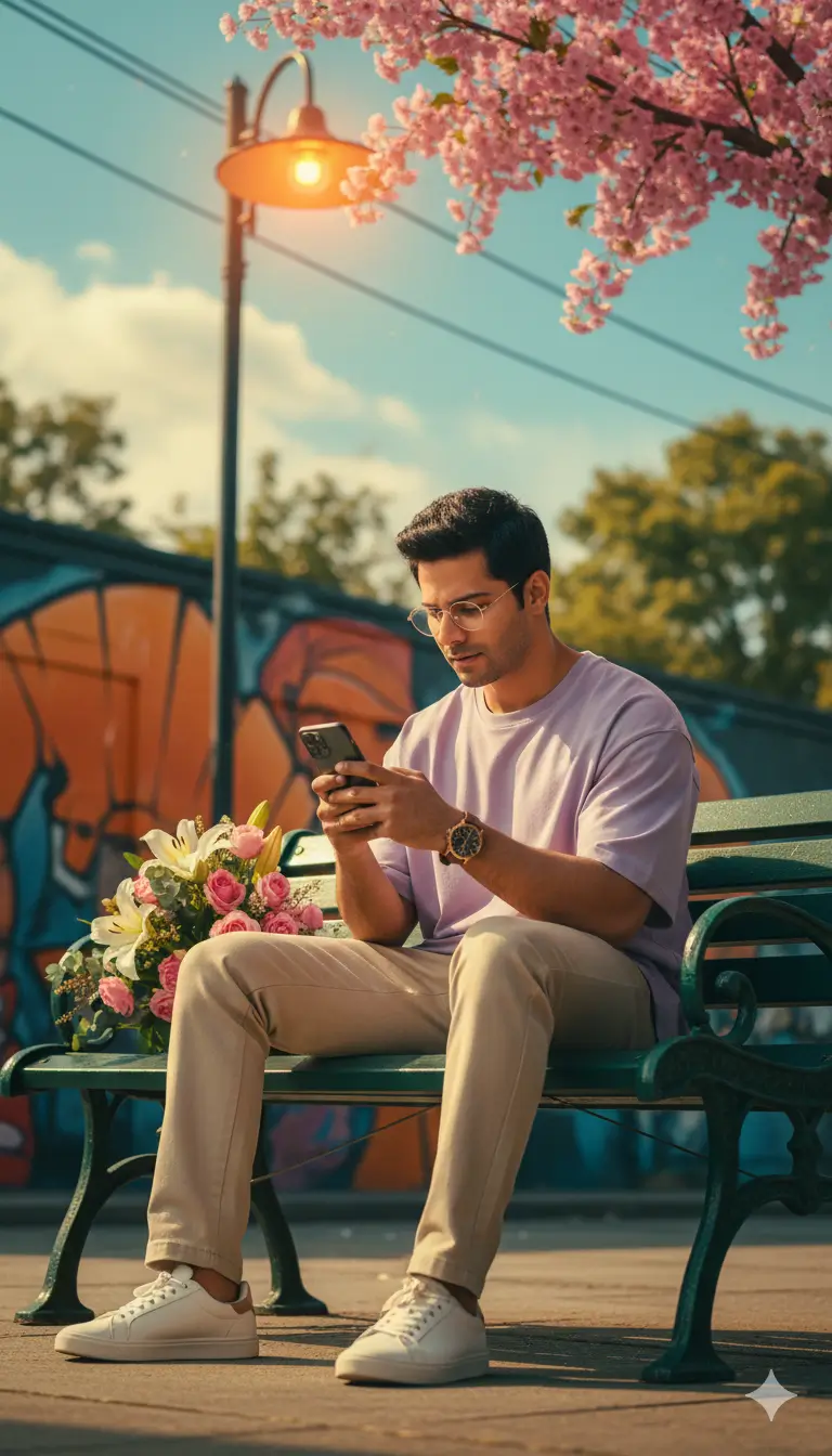 Golden Hour Scroll: A Moment Framed in Bloom and Light